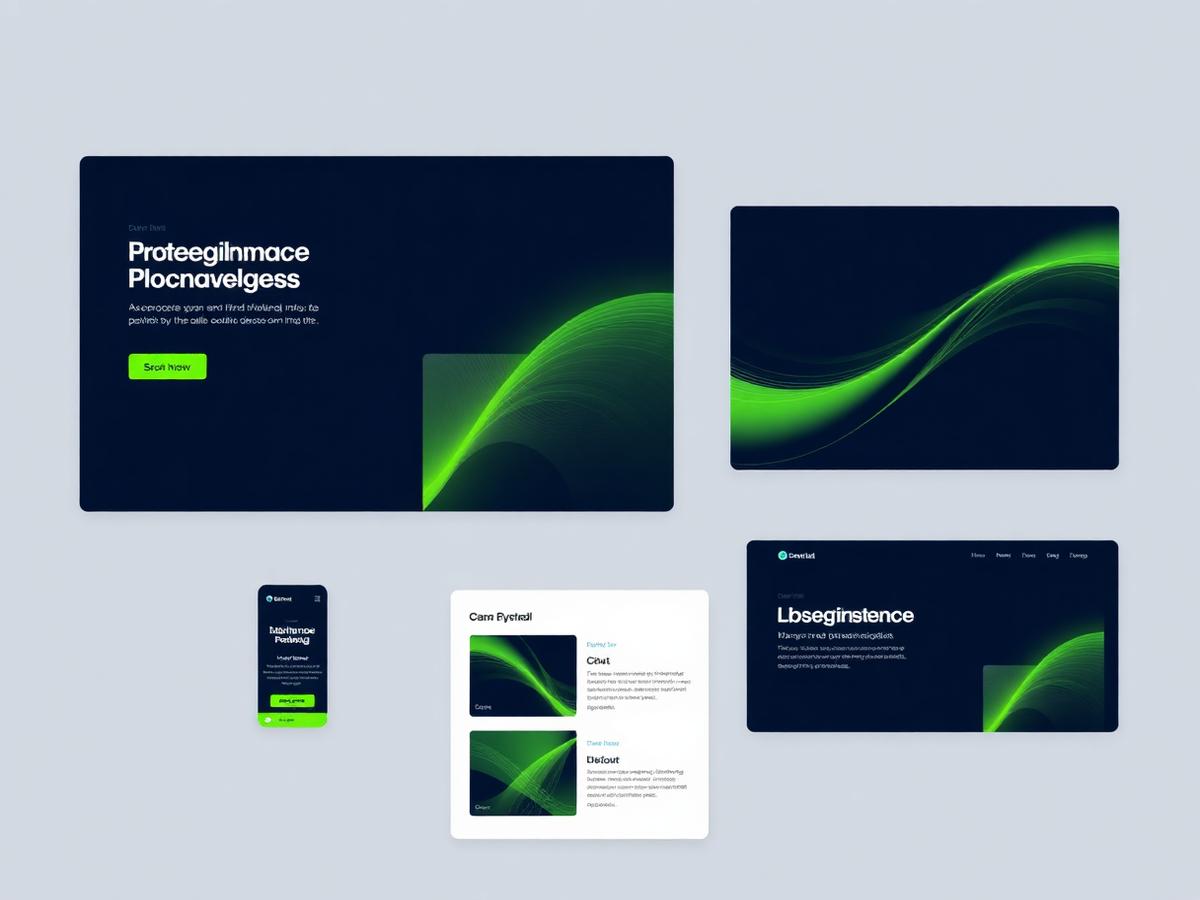 Abstract wireframe screens showing desktop and mobile layouts